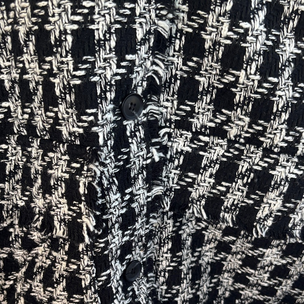 H&M Tweed Fringe Black and White Patterned Cotton Coat sz M - Picture 5 of 8